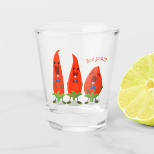 Cute singing chilli peppers cartoon illustration shot glass