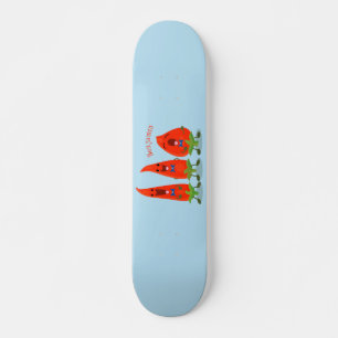 Cute singing chilli peppers cartoon illustration skateboard