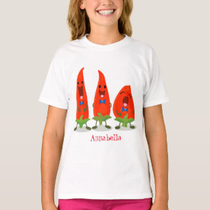 Cute singing chilli peppers cartoon illustration T-Shirt