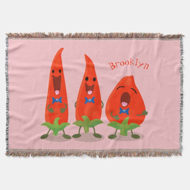 Cute singing chilli peppers cartoon illustration throw blanket (Front)