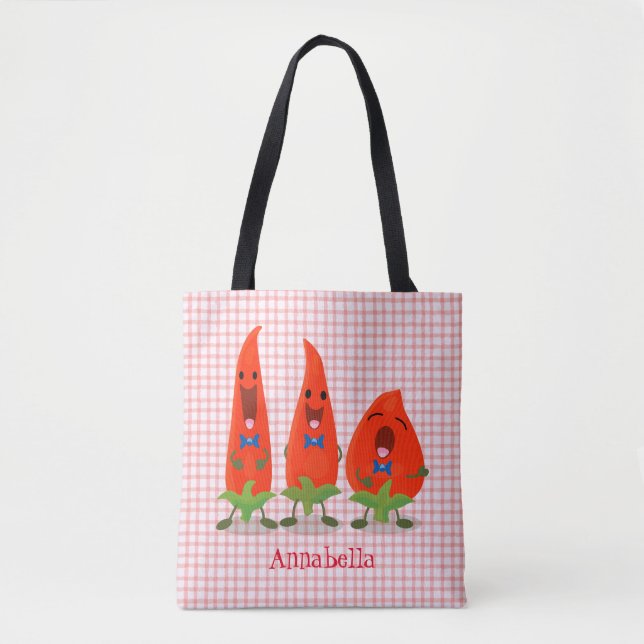 Cute singing chilli peppers cartoon illustration tote bag (Front)
