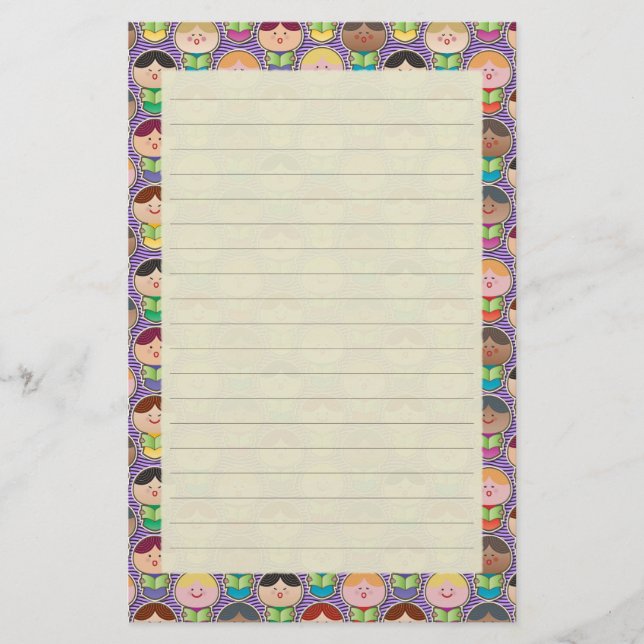 Cute Singing Choir Purple Lined Stationery (Front)
