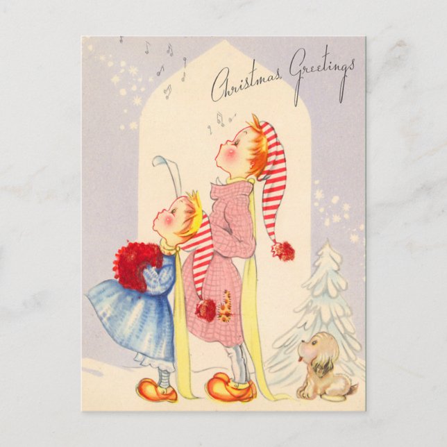 Cute Singing Christmas Carolers Postcard (Front)