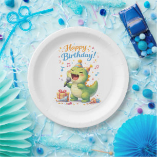 Cute Singing Dinosaur Birthday Paper Plates