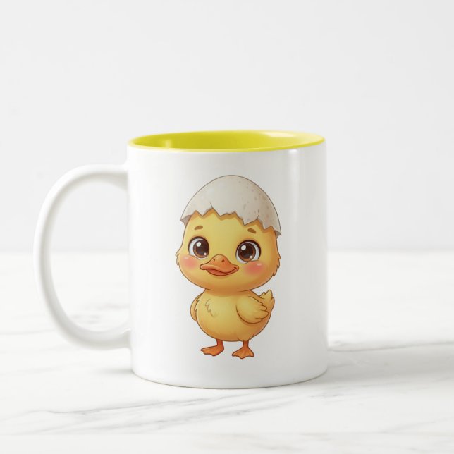 Cute Singing Duckling "Sing for a Quack-tastic Tim Two-Tone Coffee Mug (Left)