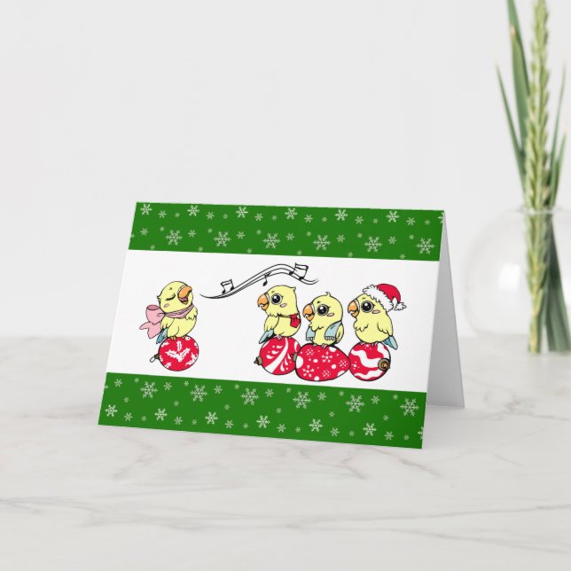 Cute singing lovebird holiday card (Front)