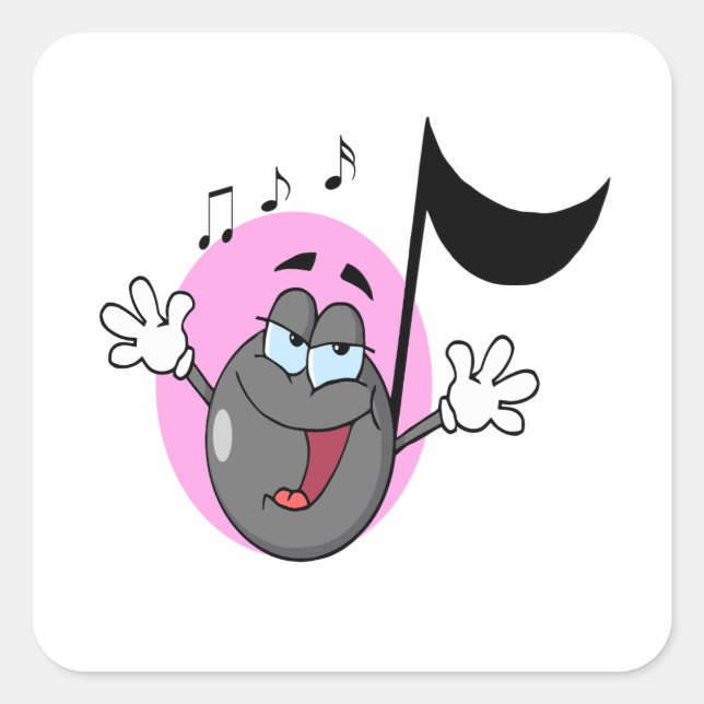 cute singing music musical note cartoon character square sticker (Front)