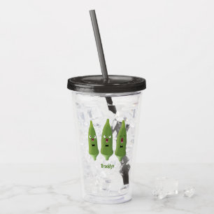 Cute singing okra vegetable cartoon acrylic tumbler