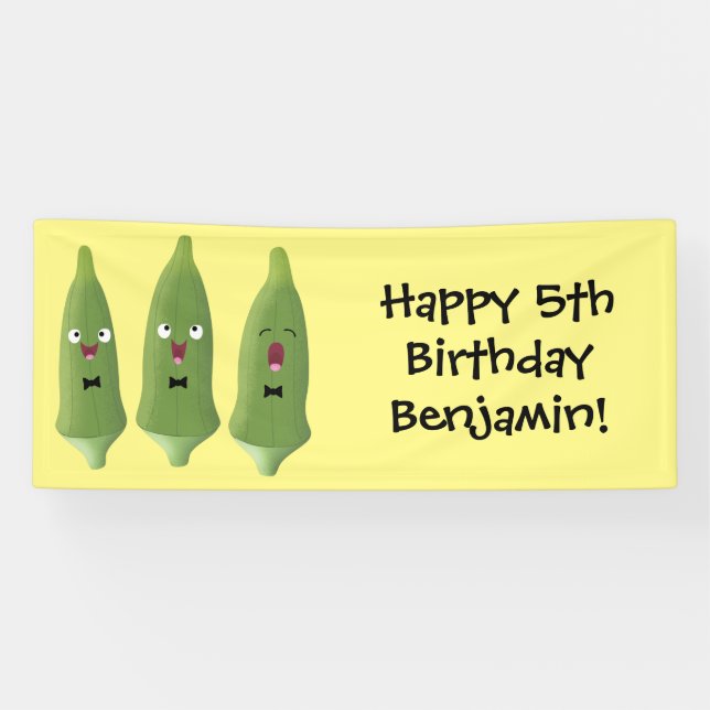 Cute singing okra vegetable cartoon banner (Horizontal)