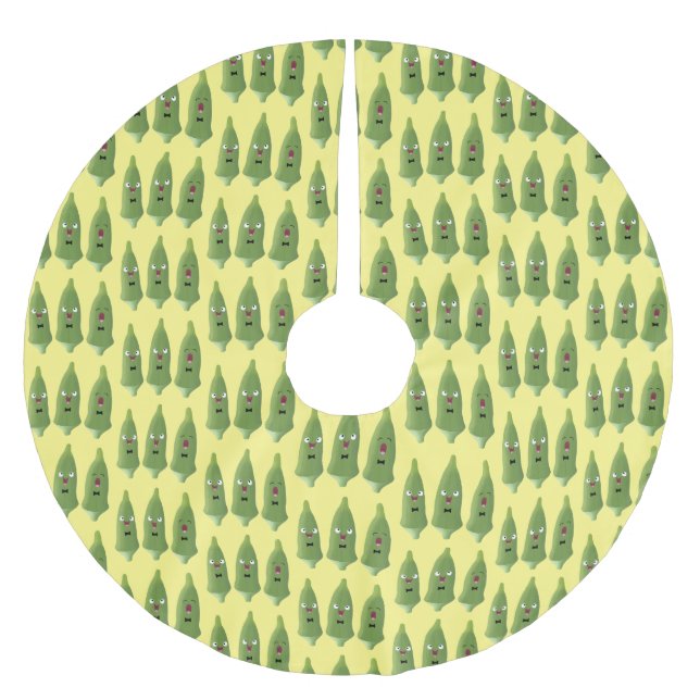 Cute singing okra vegetable cartoon  brushed polyester tree skirt (Front)
