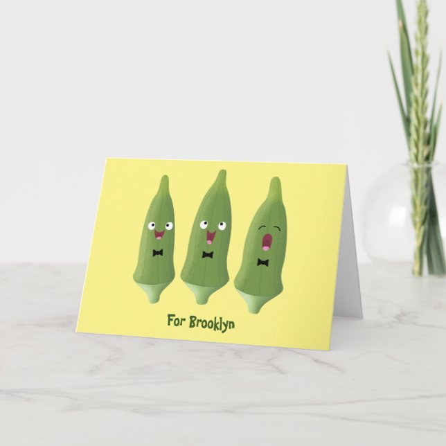 Cute singing okra vegetable cartoon card (Front)