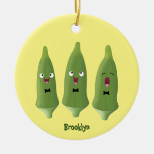 Cute singing okra vegetable cartoon ceramic tree decoration