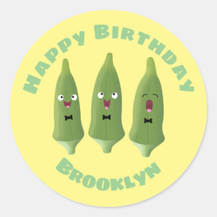 Cute singing okra vegetable cartoon classic round sticker