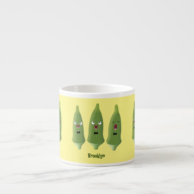 Cute singing okra vegetable cartoon  espresso cup (Front)