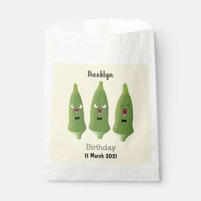 Cute singing okra vegetable cartoon favour bags (Front)