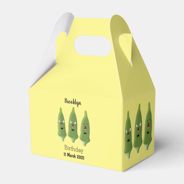 Cute singing okra vegetable cartoon favour box (Front Side)