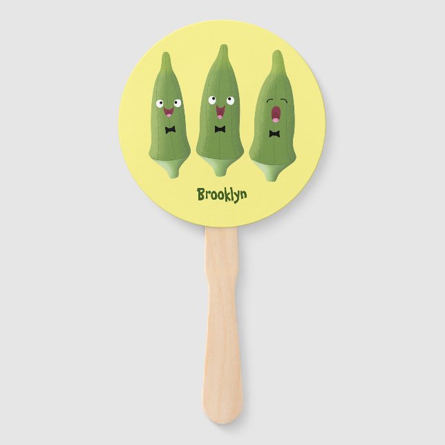 Cute singing okra vegetable cartoon hand fan (Front)