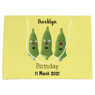 Cute singing okra vegetable cartoon large gift bag