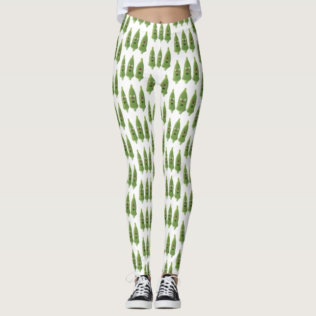Cute singing okra vegetable cartoon leggings (Front)