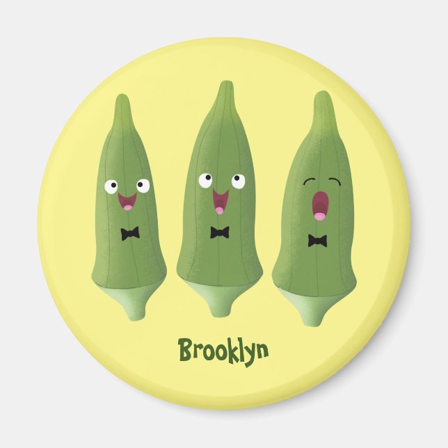 Cute singing okra vegetable cartoon  magnet (Front)