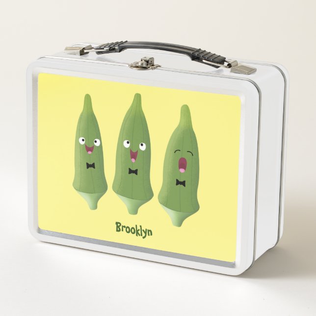 Cute singing okra vegetable cartoon metal lunch box (Front)