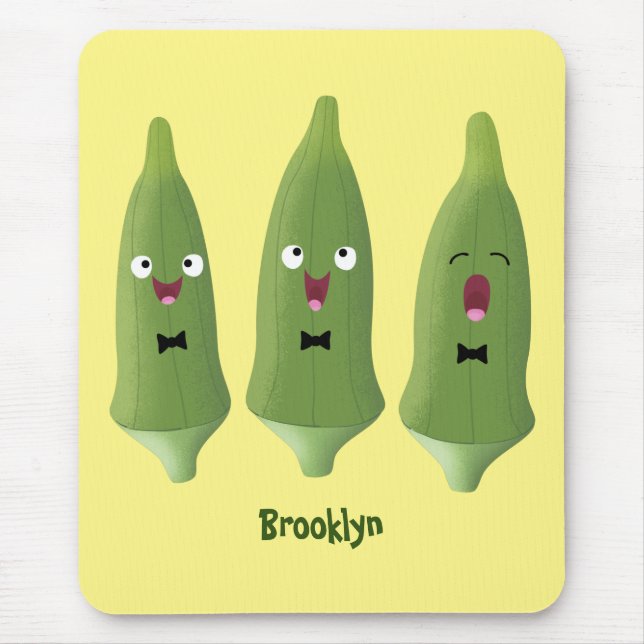 Cute singing okra vegetable cartoon mouse mat (Front)