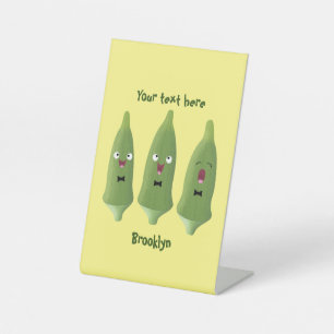 Cute singing okra vegetable cartoon pedestal sign