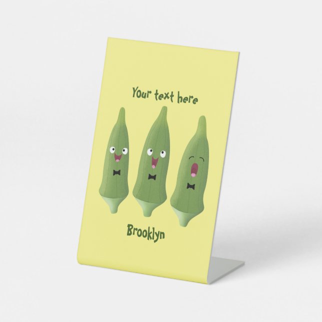 Cute singing okra vegetable cartoon pedestal sign (Front)