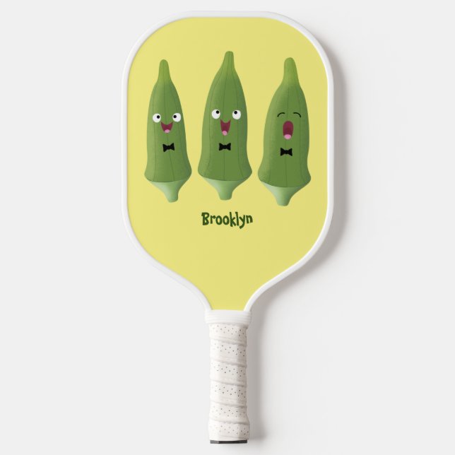 Cute singing okra vegetable cartoon pickleball paddle (Front)