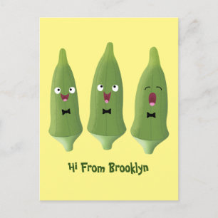 Cute singing okra vegetable cartoon  postcard