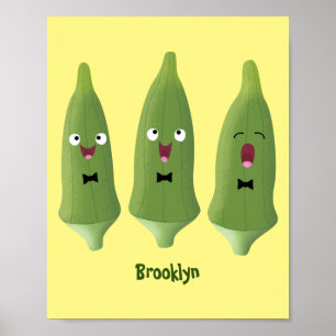 Cute singing okra vegetable cartoon poster