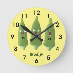 Cute singing okra vegetable cartoon round clock