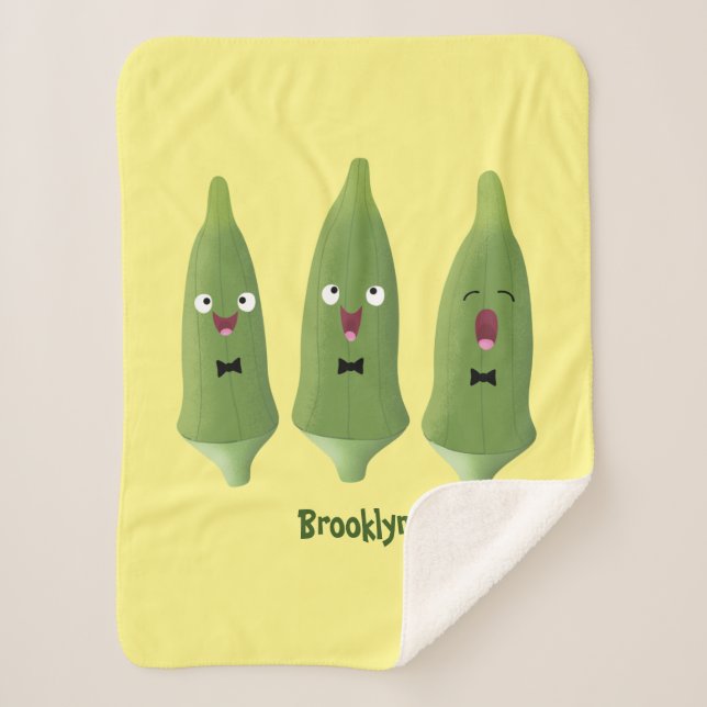Cute singing okra vegetable cartoon  sherpa blanket (Front)