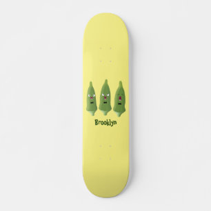 Cute singing okra vegetable cartoon  skateboard