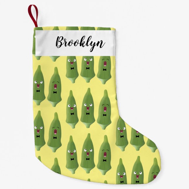 Cute singing okra vegetable cartoon small christmas stocking (Front)