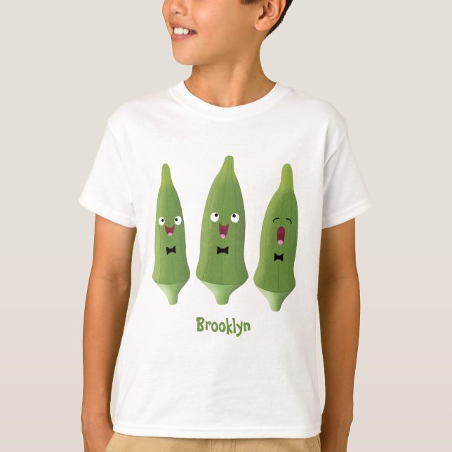 Cute singing okra vegetable cartoon T-Shirt (Front)