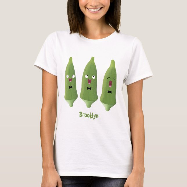 Cute singing okra vegetable cartoon T-Shirt (Front)