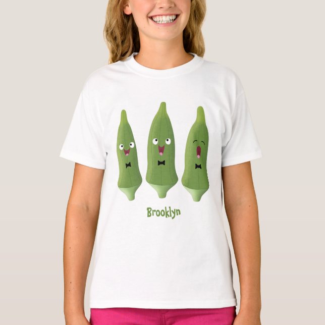 Cute singing okra vegetable cartoon T-Shirt (Front)