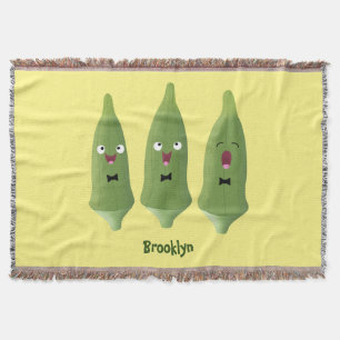 Cute singing okra vegetable cartoon  throw blanket