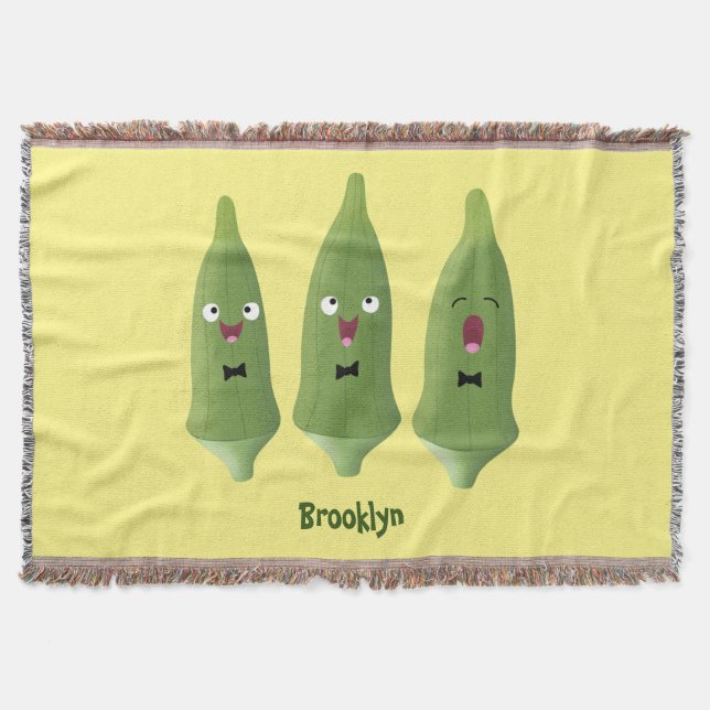 Cute singing okra vegetable cartoon  throw blanket (Front)