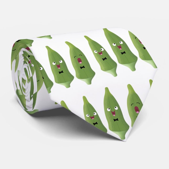Cute singing okra vegetable cartoon tie (Rolled)