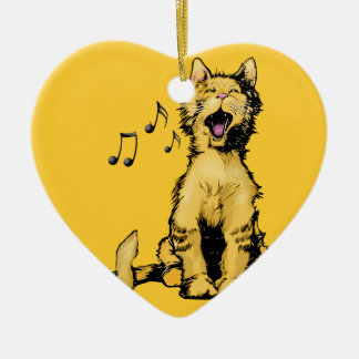 Cute singing orange cat drawing with musical notes ceramic tree decoration