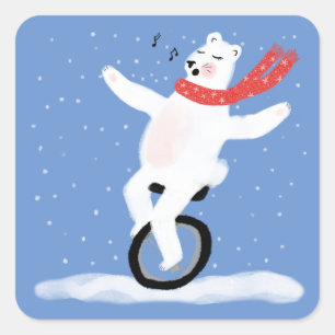 CUTE Singing Polar Bear Holiday Christmas CUSTOM  Square Sticker