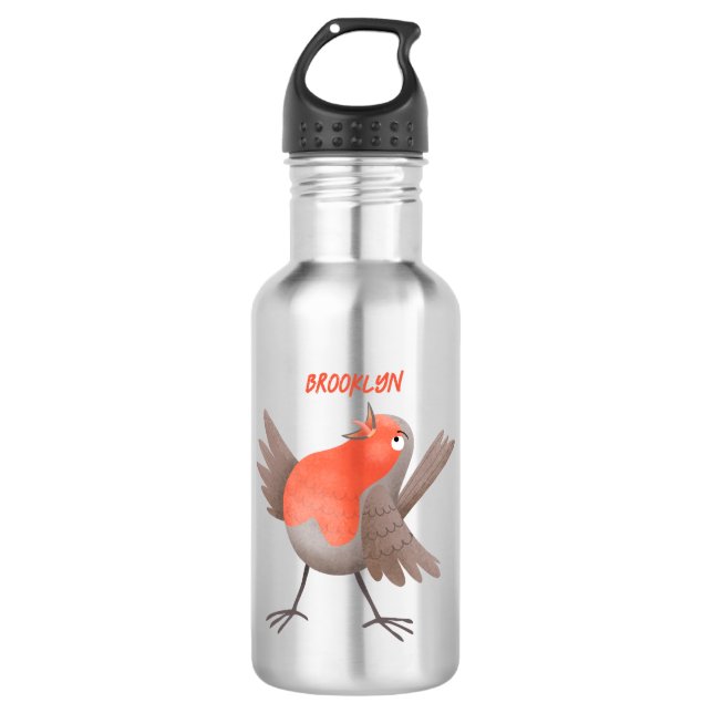Cute singing robin bird cartoon 532 ml water bottle (Front)