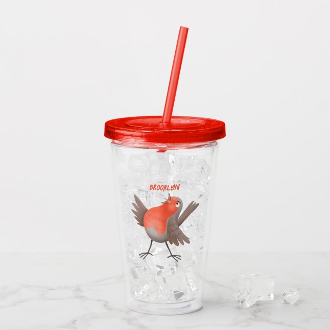 Cute singing robin bird cartoon acrylic tumbler (Back Ice)