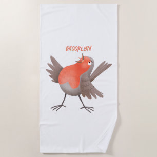 Cute singing robin bird cartoon beach towel