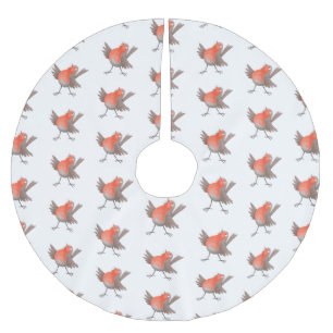 Cute singing robin bird cartoon brushed polyester tree skirt