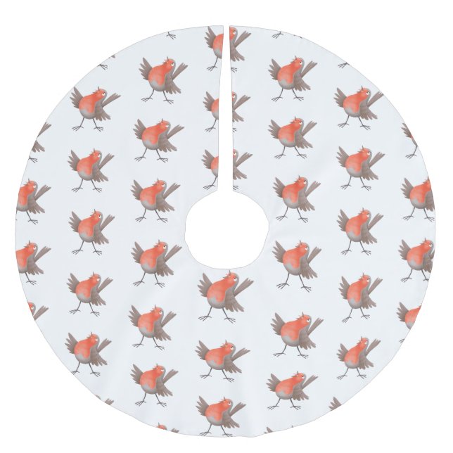 Cute singing robin bird cartoon  brushed polyester tree skirt (Front)