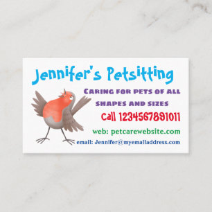 Cute singing robin bird cartoon business card