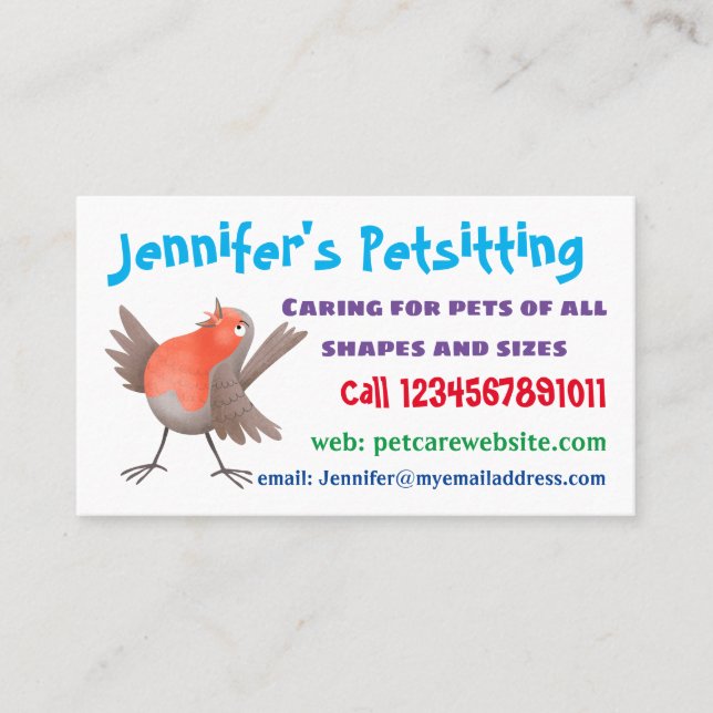 Cute singing robin bird cartoon business card (Front)